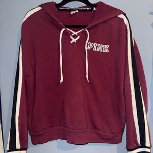 PINK Victoria’s Secret Lace-Up Hoodie | Burgundy | Size L
